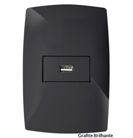 Conjunto Tomada USB 2A 4x2 - (HOME PRETO GRAFITE)